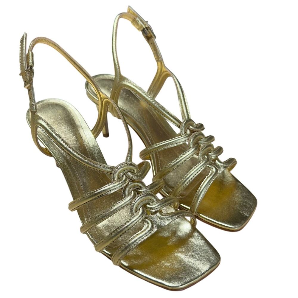 Schutz Leather Adjustable Caged Sandals Octavia Mid Gold Women's Size 5.5B NIB